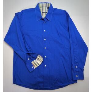 BURBERRY LONDON Royal Blue Multi Stripe Accented Dress Shirt Men's Size L